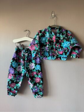 Sparkle Vintage 80s Floral Jacket & Jogger Set 100%‎ Cotton Denim Size 18 months